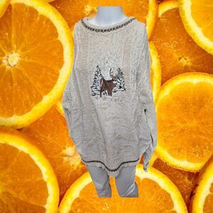 Shenandoah Deer Winter Scene Cable Knit Sweater Outdoor Cabin Lodge‎ Cozy L